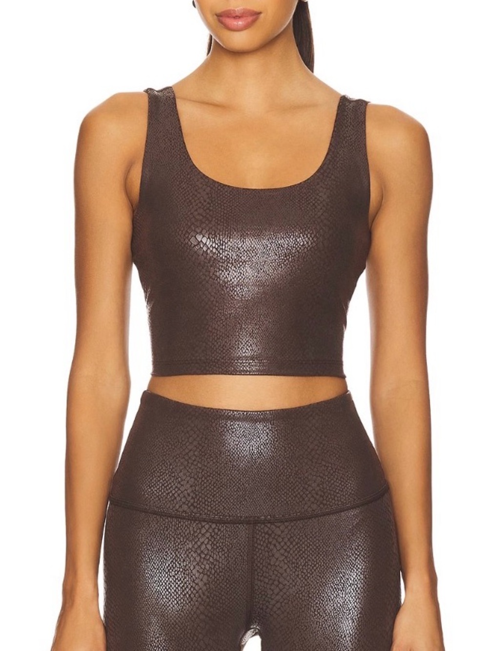 Beyond Yoga Power Shine Sport + Street Cropped Tank Top in Espresso Viper Size M